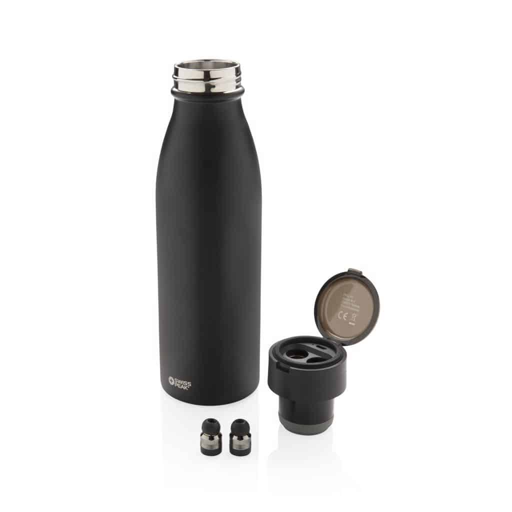 Drinkware Swiss Peak vacuum bottle with mini true wireless earbuds