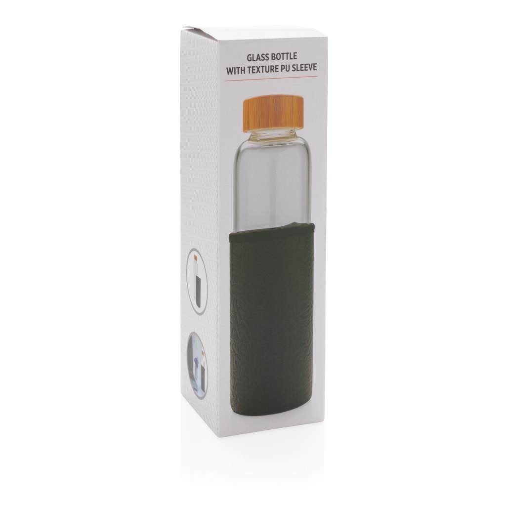 Drinkware Glass bottle with textured PU sleeve