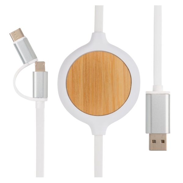 Mobile Tech 3-in-1 cable with 5W bamboo wireless charger