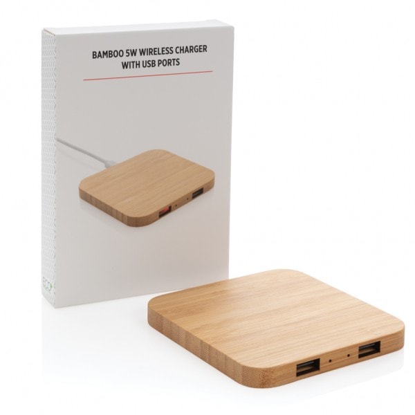 Eco Gifts Bamboo 5W wireless charger with USB ports
