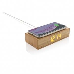 Mobile Tech Bamboo alarm clock with 5W wireless charger