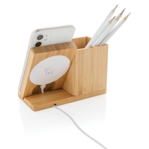 Eco Gifts Calgary bamboo 5W wireless charger with pen holder