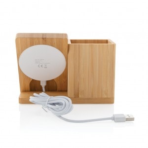 Eco Gifts Calgary bamboo 5W wireless charger with pen holder
