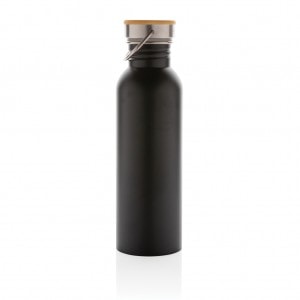 Water Bottles Modern stainless steel bottle with bamboo lid