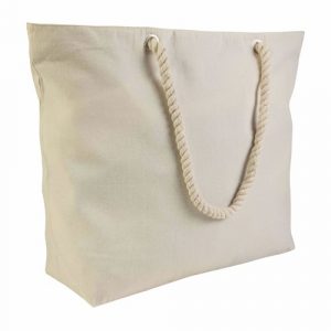 Cotton Canvas beach bag with zip and cord handles
