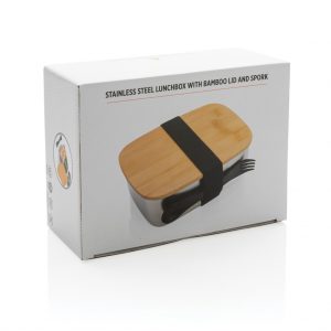 Christmas Offer Stainless steel lunchbox with bamboo lid and spork