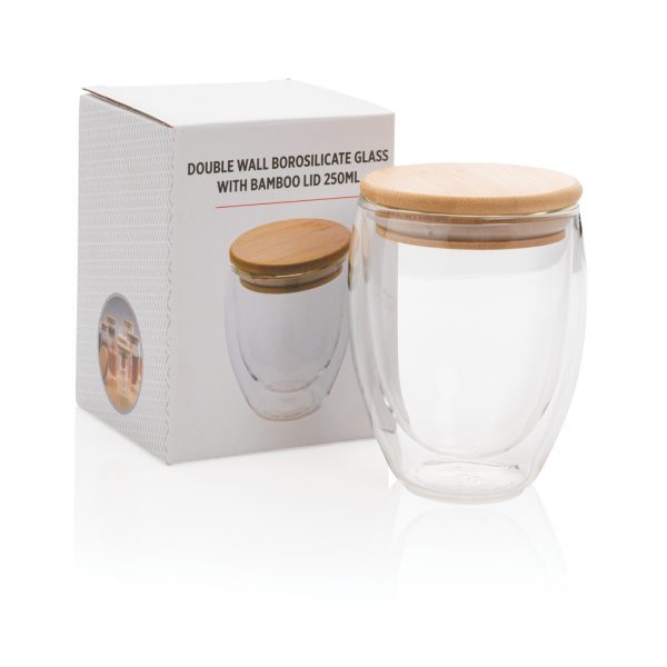 Drinkware Double wall borosilicate glass with bamboo lid 250ml