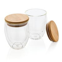 Drinkware Double wall borosilicate glass with bamboo lid 250ml 2pc set