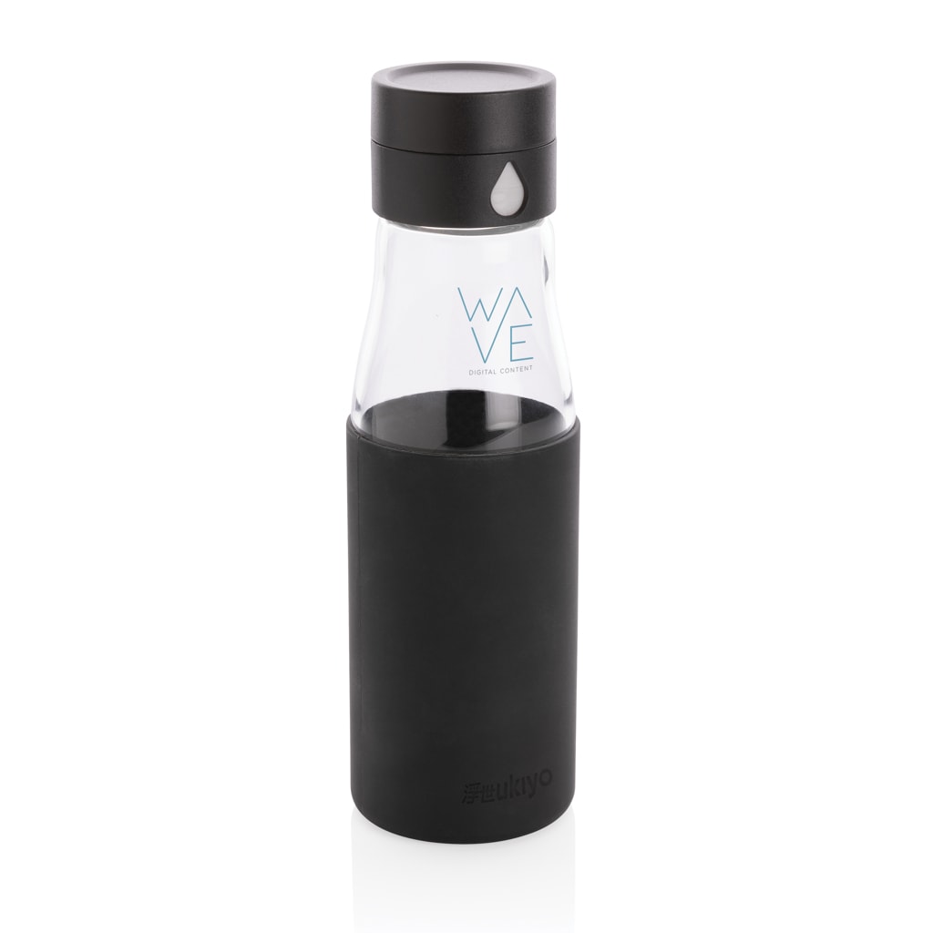 Water Bottles Ukiyo glass hydration tracking bottle with sleeve
