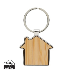 Eco Gifts RCS recycled zinc alloy house keychain with bamboo