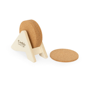 Eco Gifts PLYCORK. Plywood stand with 6 cork coasters