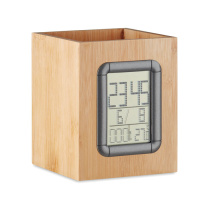 Desktop Accessories Bamboo pen holder and LCD clock