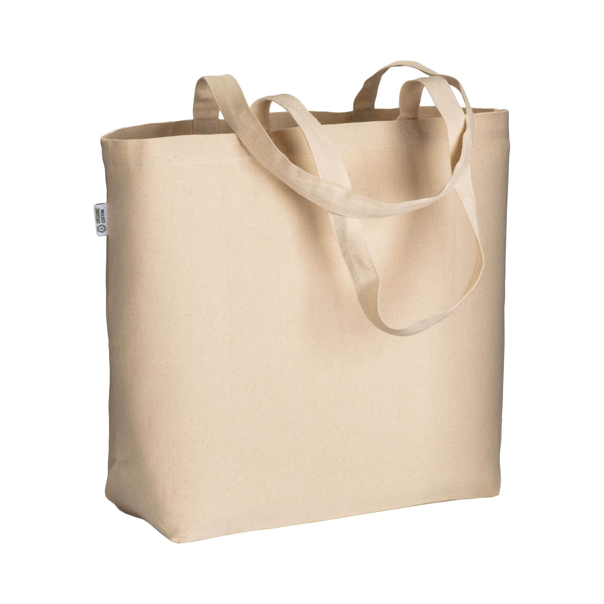 Eco Gifts 220/g m2 organic cotton shopping bag, long handles and bottom gusset