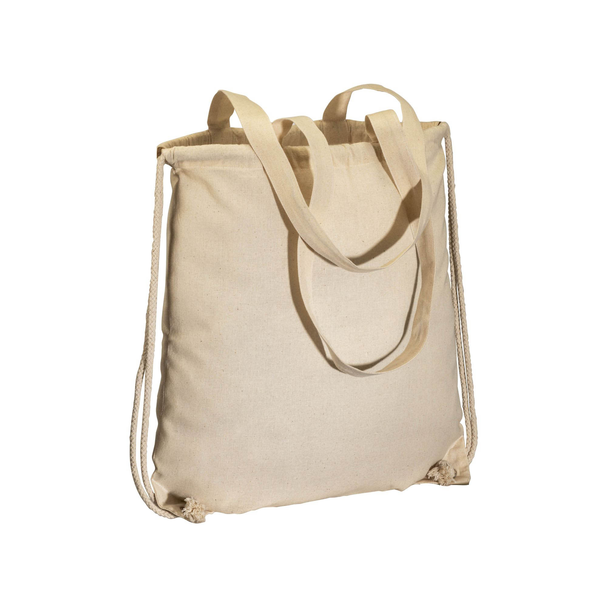 Cotton 135 g/m2 cotton backpack, with drawstring closure and handles