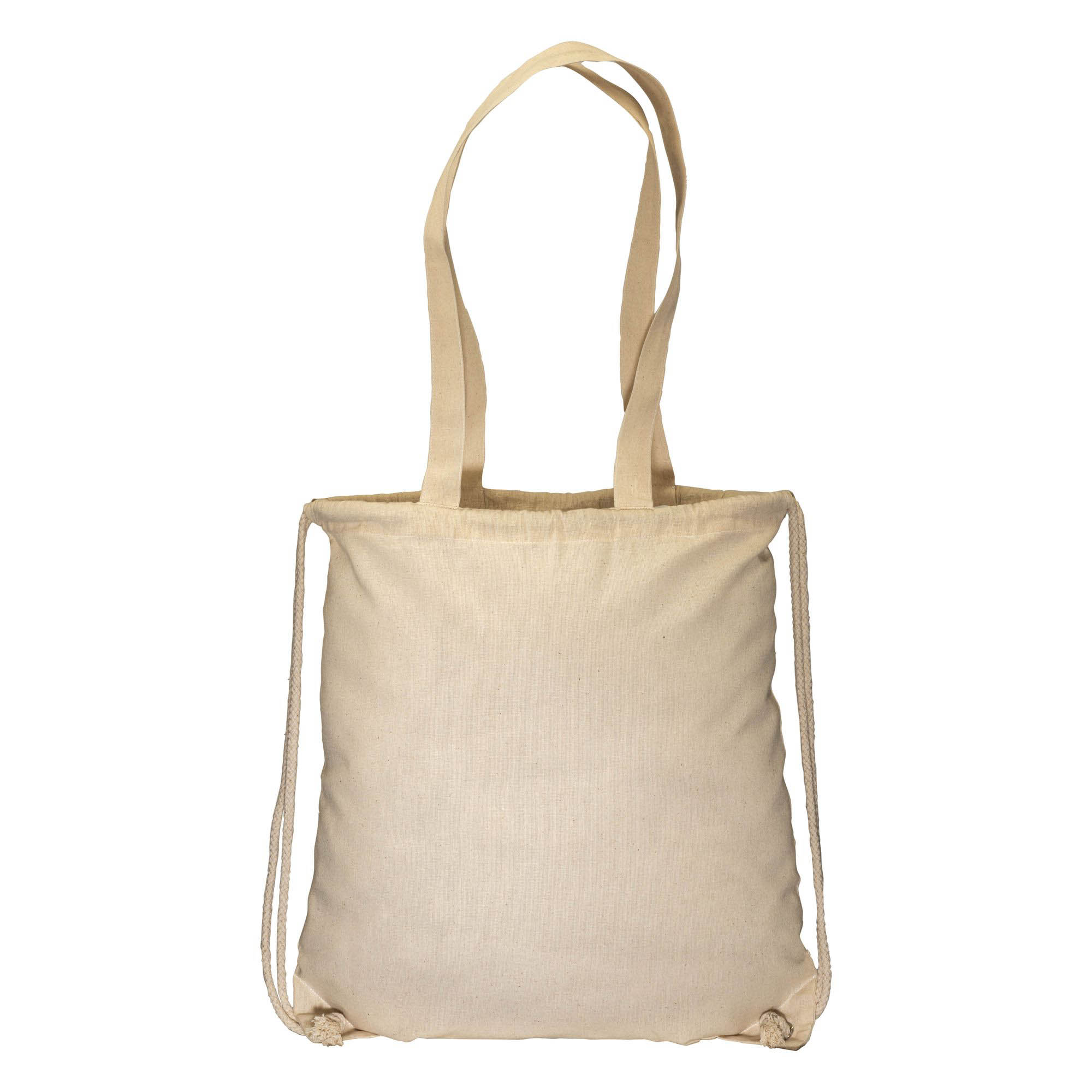 Cotton 135 g/m2 cotton backpack, with drawstring closure and handles
