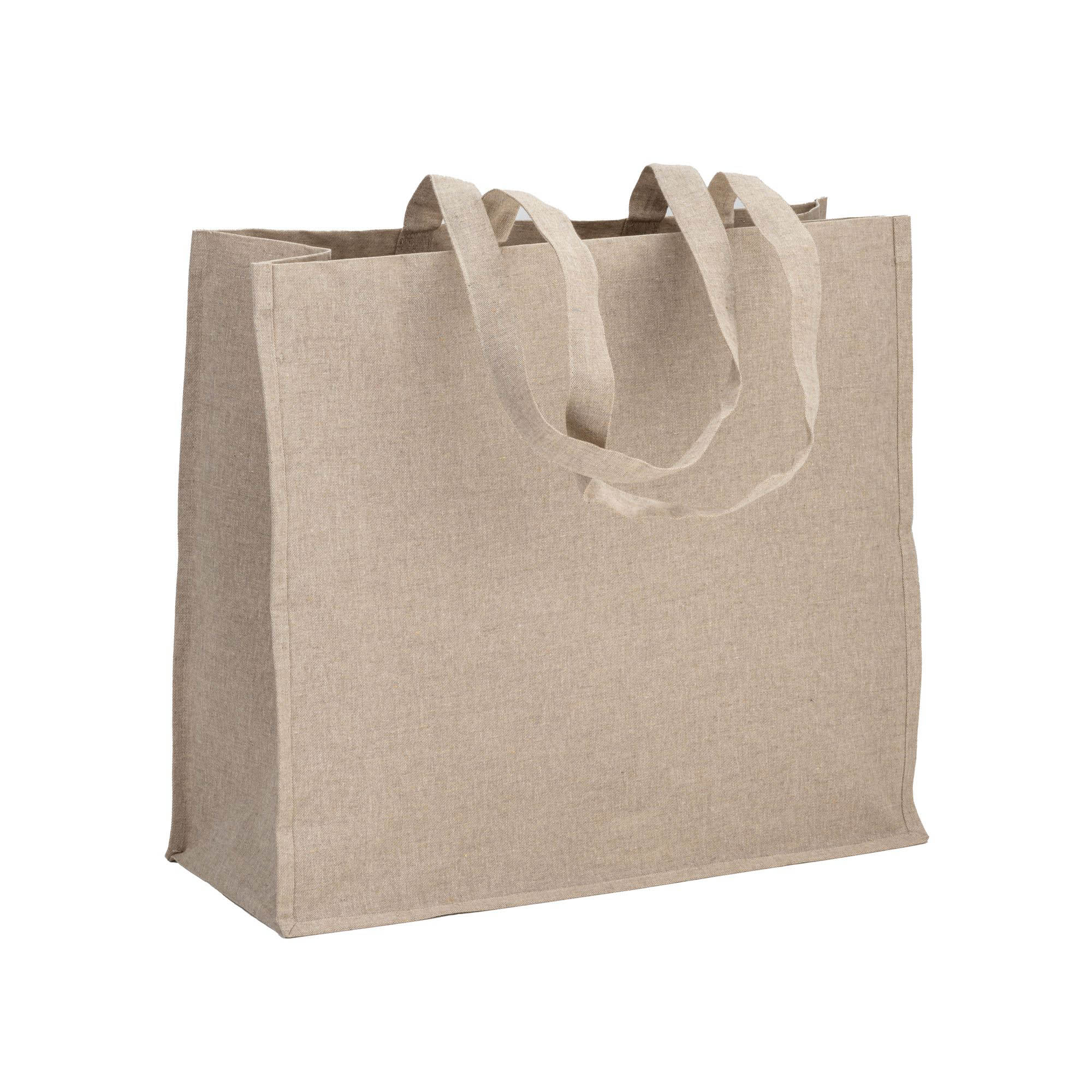 Eco Gifts 120 g/m2 recycled cotton shopper with PP inner coating, long handles and gusset