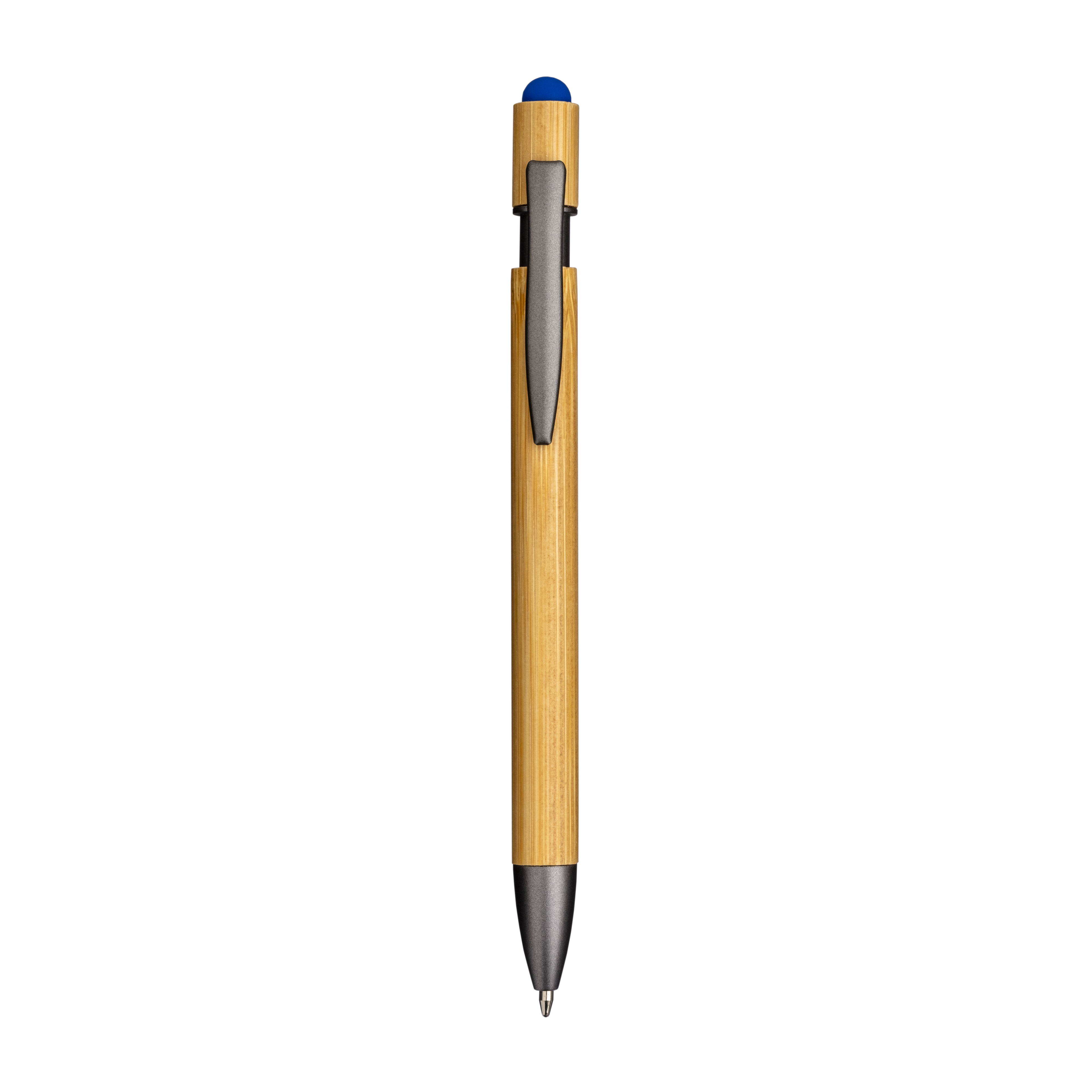 Eco Gifts Bamboo and metal click pen. Burnished details and touch screen grommet