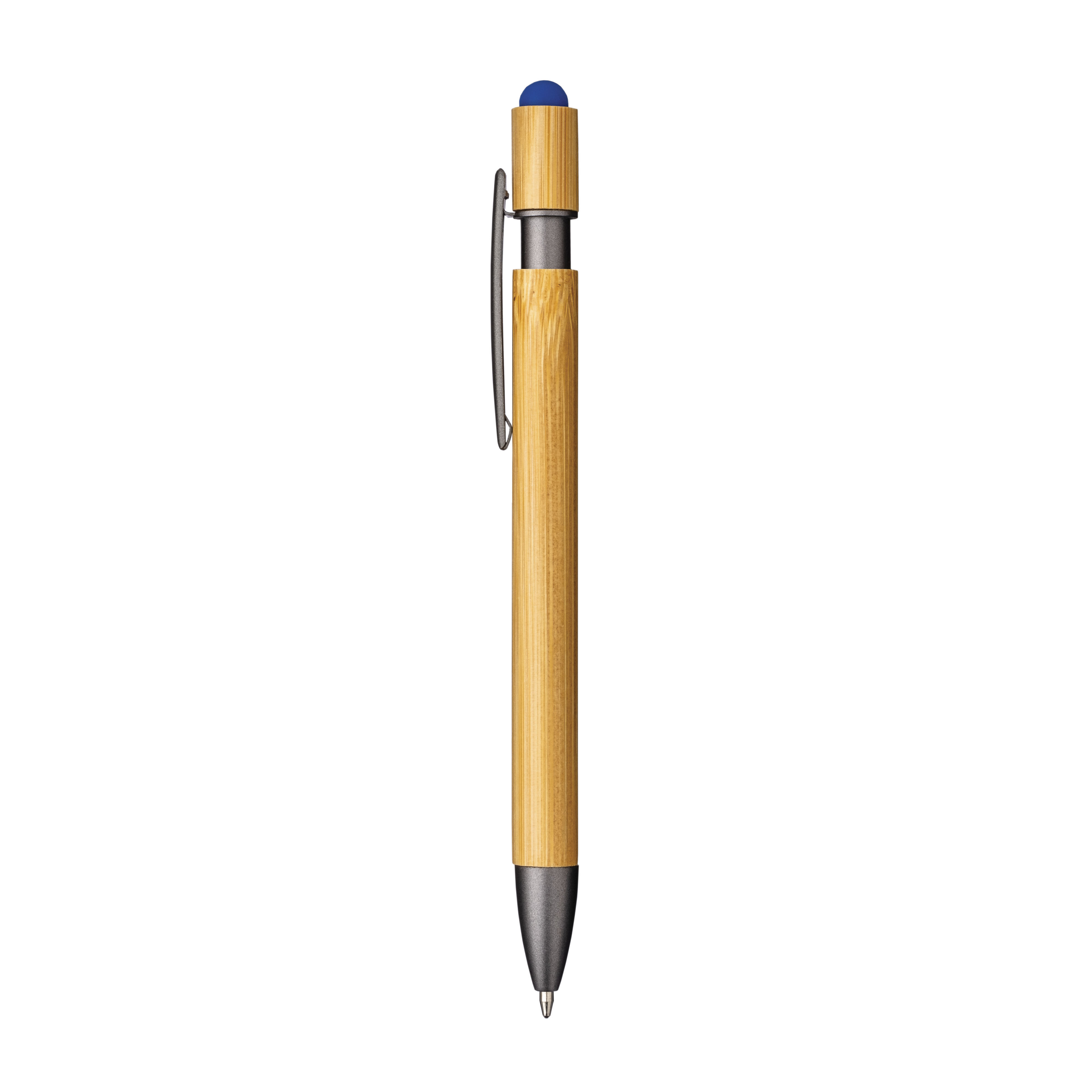 Eco Gifts Bamboo and metal click pen. Burnished details and touch screen grommet