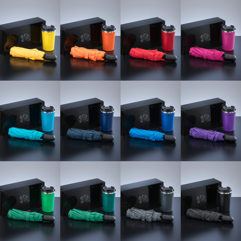 Colorissimo Traveller Set: Thermal Mug Nordic 350 ml & Full Automatic Umbrella